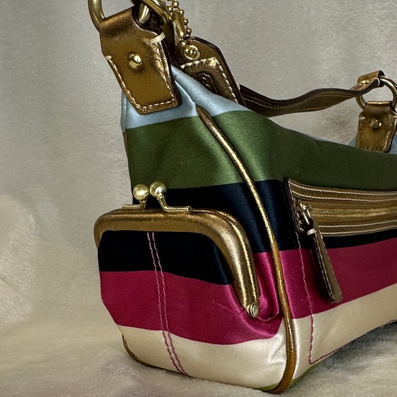 Coach Legacy Stripe Kiss Lock Pocket Zipper Hobo Handbag (RARE) (Mini Size) - Picture 4 of 15
